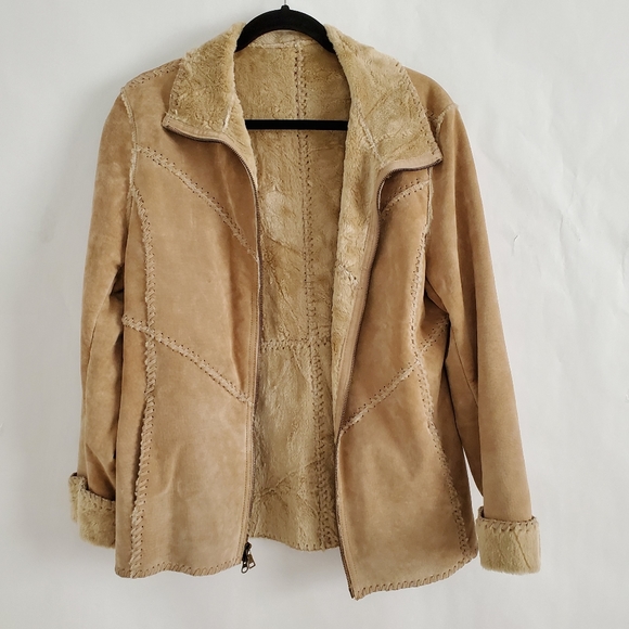 Suede Leather vintage Shearling Zip Front jacket Medium - Picture 8 of 16